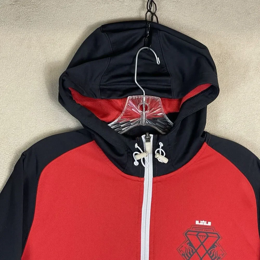 Nike Track Jacket‎ Mens Medium Red Black LeBron James Lion Forged Swoosh Hoodie